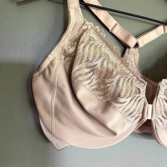 Glamorise Wonderwire Front Closure T Back Bra Cafe Size‎ 34G Nude Tan Cream Lace - Picture 8 of 16